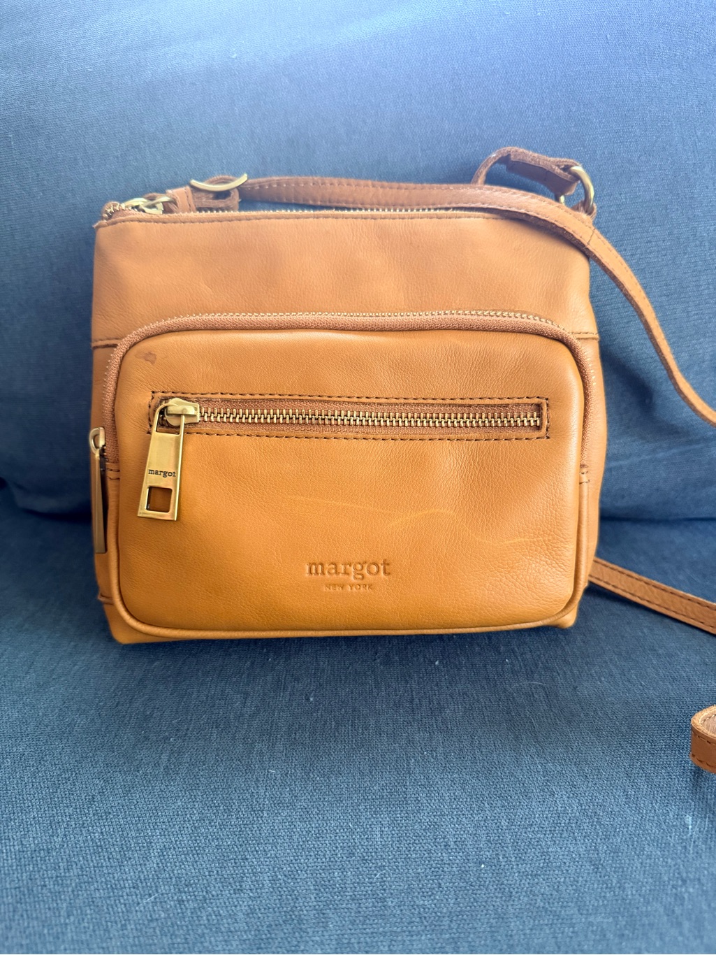 Margot New York Leather Messenger Crossbody With Front Zip Pocket